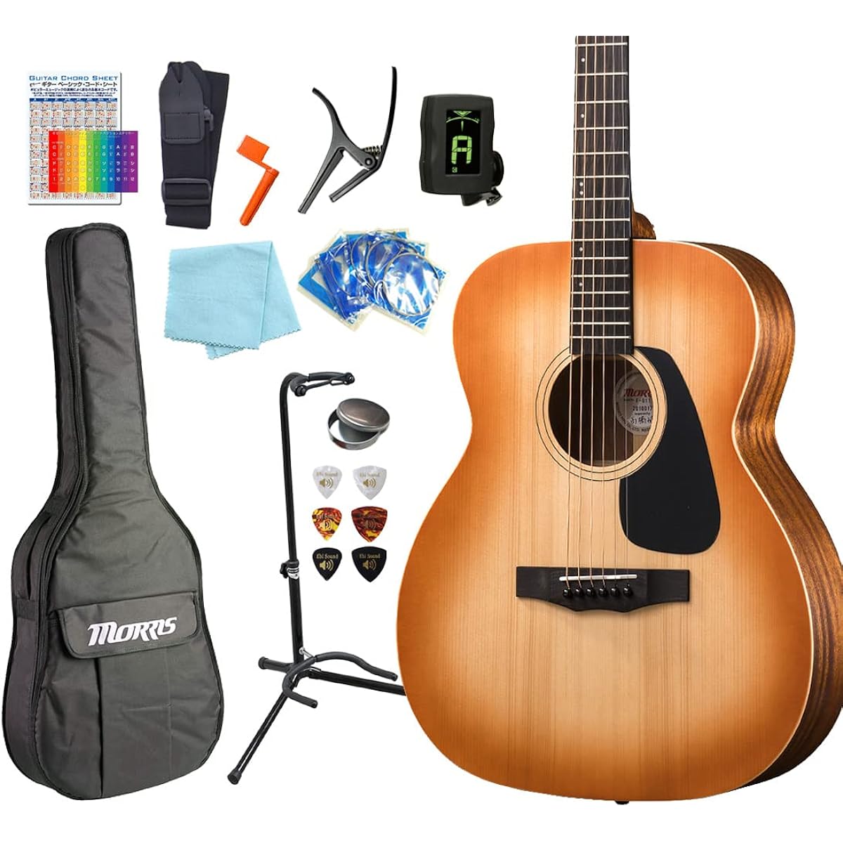 Morris Beginner's Guide 13 Piece Set MORRIS F-011 Acoustic Guitar HS [98765] [Safe to ship after inspection]