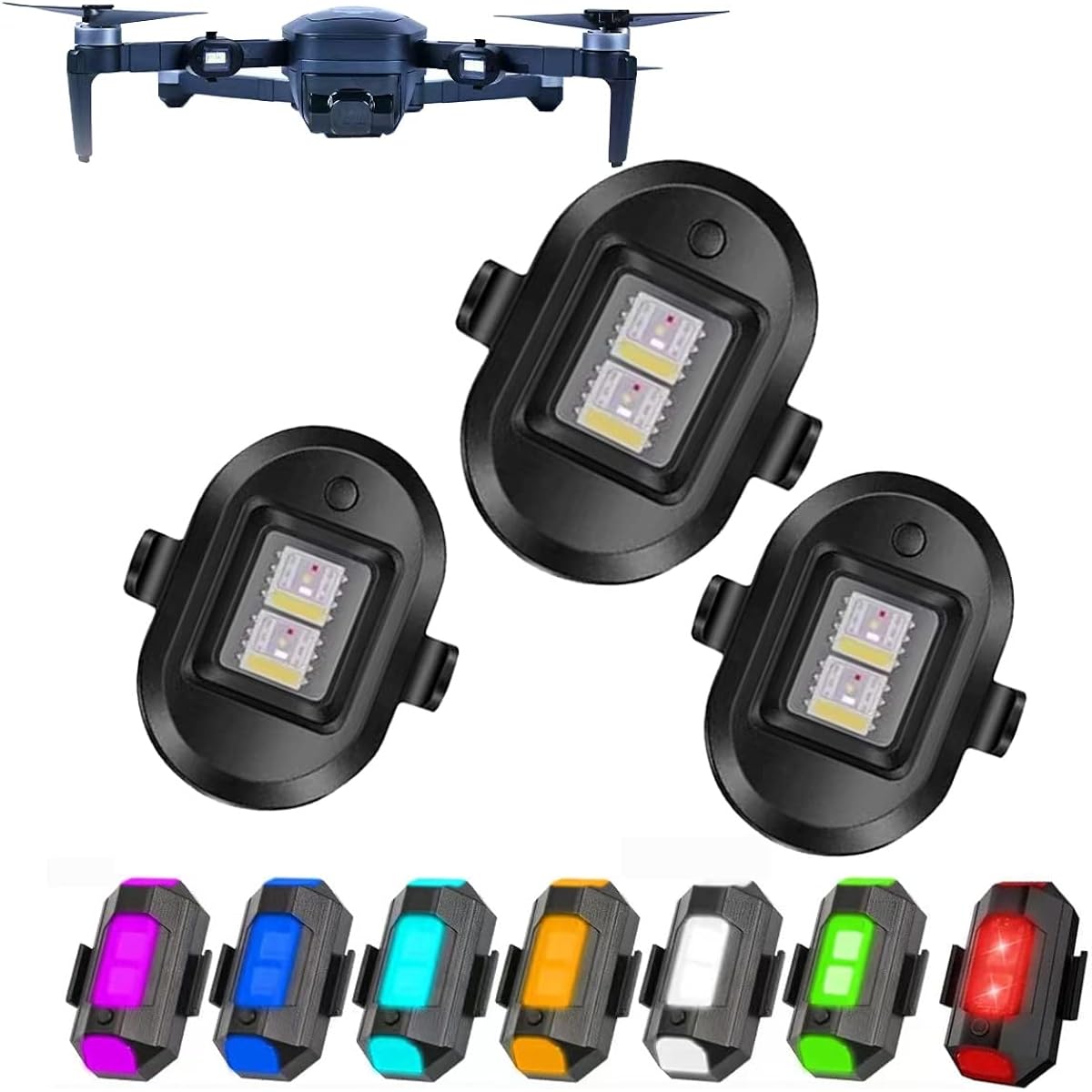 PCUORLEORS Drone Strobe Light, Anti-Collision Strobe Lighting, 1,000 lbs Long Battery Life RGB LED Light for DJI Mini 2/Air 2S/Mavic Air 2/2 Pro/Mavic Mini/FPV/Phantom/Holy Stone Drone (3 Pack)