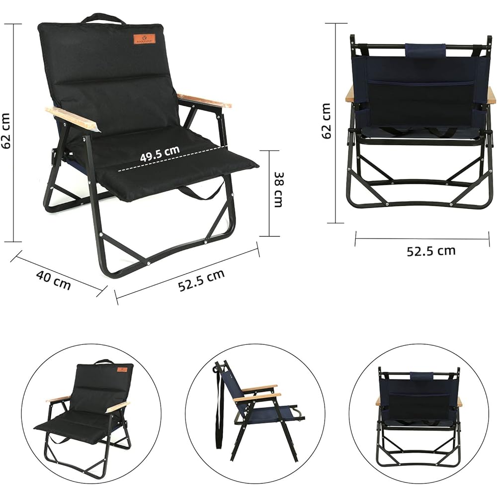 ROCK CLOUD Outdoor Chair with Cushion Cover, Low Chair, Folding Chair, Camping, Fishing, Picnic, Garden, Portable, Storage Bag Included