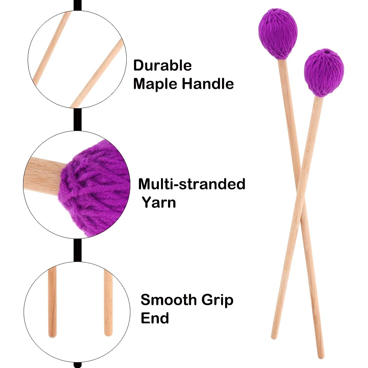 Marimba Percussion Mallets Medium Keyboard Hard Yarn Head Maple Wood Handle Drumsticks 1 Pair