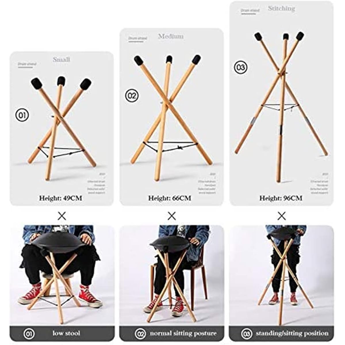 Stand Suitable for Steel Tongue Drum, Ethereal Drum, Triangular Wet Wood Snare Stand, Adjustable Triangular Wet Wood Snare Stand, Perfect for 10 to 22 inch Drum Percussion Instruments (L)