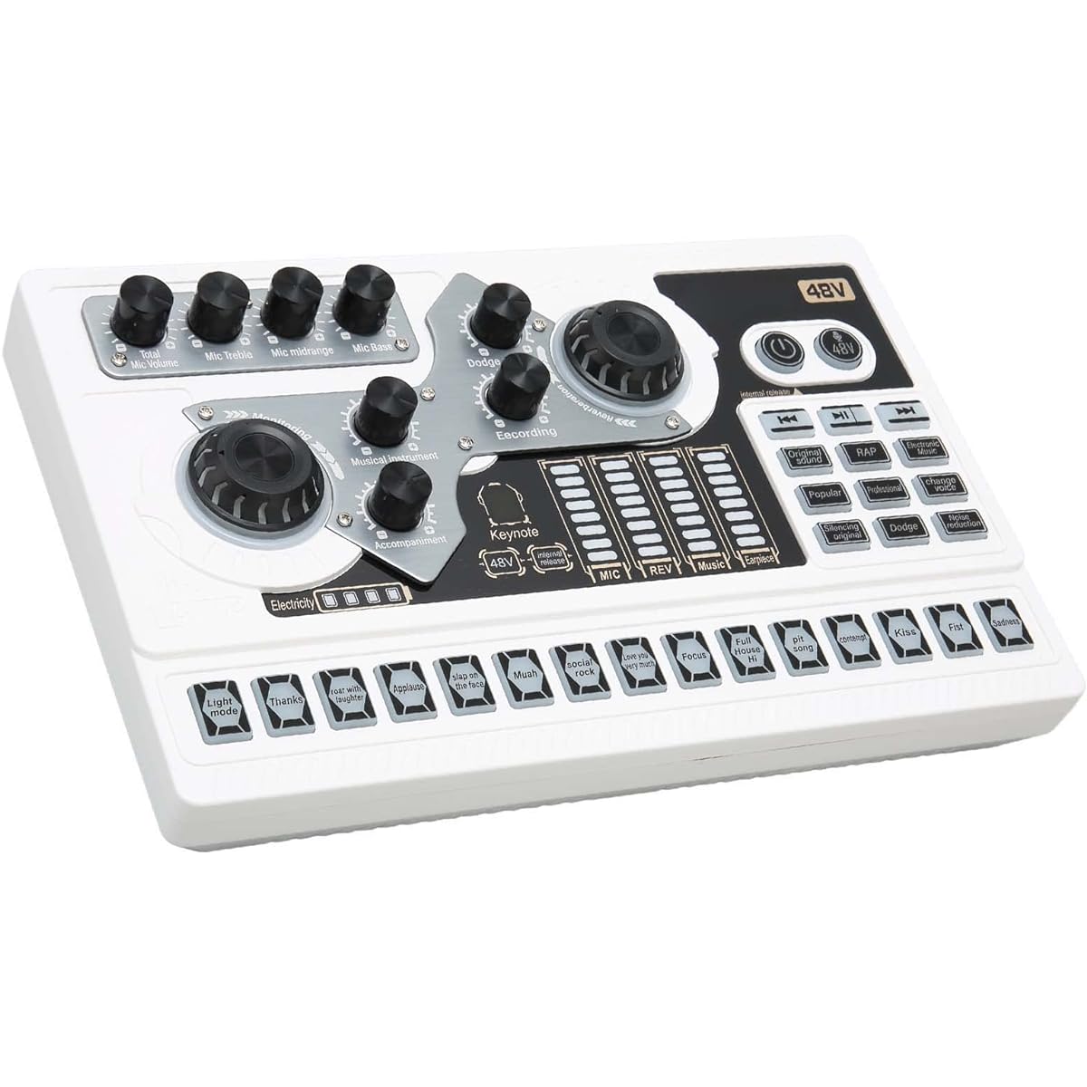 Live Sound Card, 5.0 Voice Changer Sound Card Supports Real-time Monitoring Audio Mixer Soundboard for Broadcast, Karaoke (White)