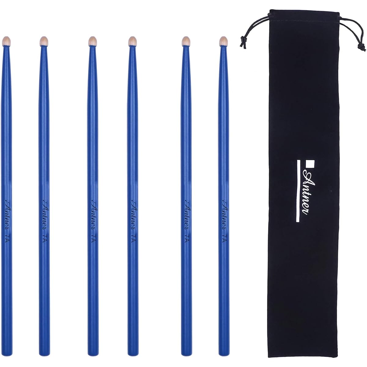 Antner Drumsticks 3 Pairs 7A Classic Maple Wood Drumsticks for Kids and Beginners, Blue