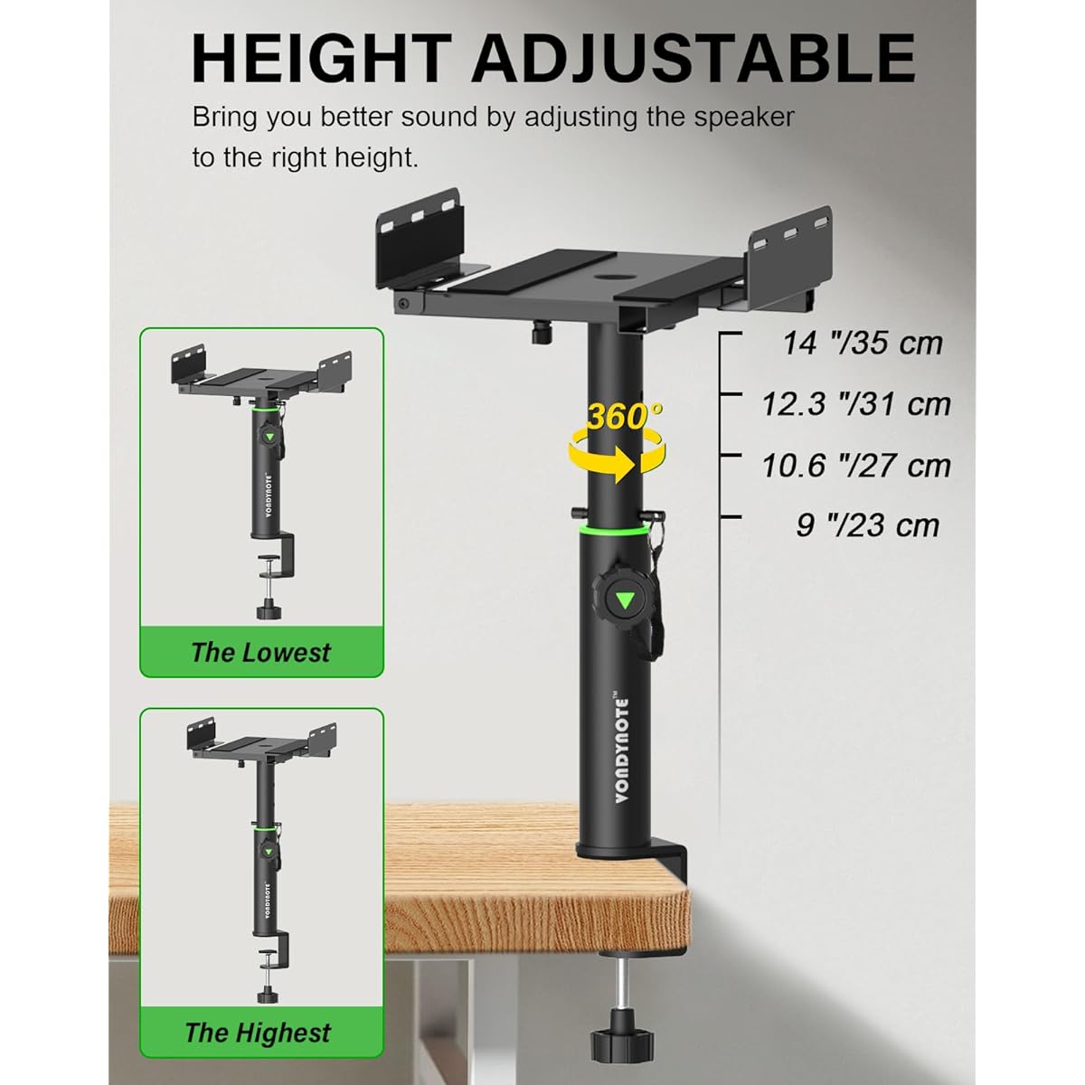 Vondynote Dual Side Clamp Studio Monitor Stand Set of 2 Short Desktop Clamp Speaker Stand Adjustable Height Extendable Top Plate Mounts with Screws