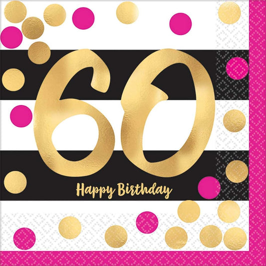 Amscan Pink and Gold Milestones 60 Drink Napkins, 16 Count