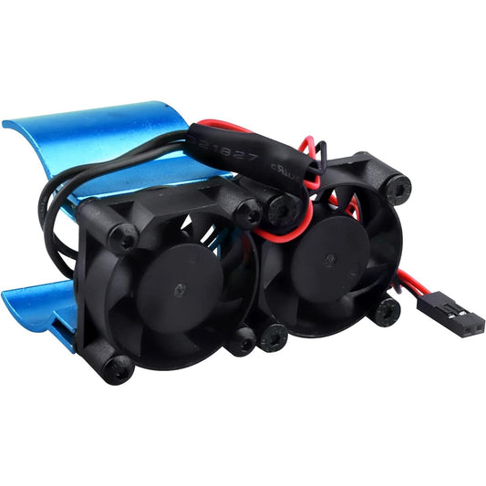 AllinRC Aluminum RC Motor Thermal Sensor Heatsink Twin Turbo High Speed Fan Set for 540 550 Motors Traxxas Redcat HSP HPI Wltoys Himoto Tamiya (Blue)