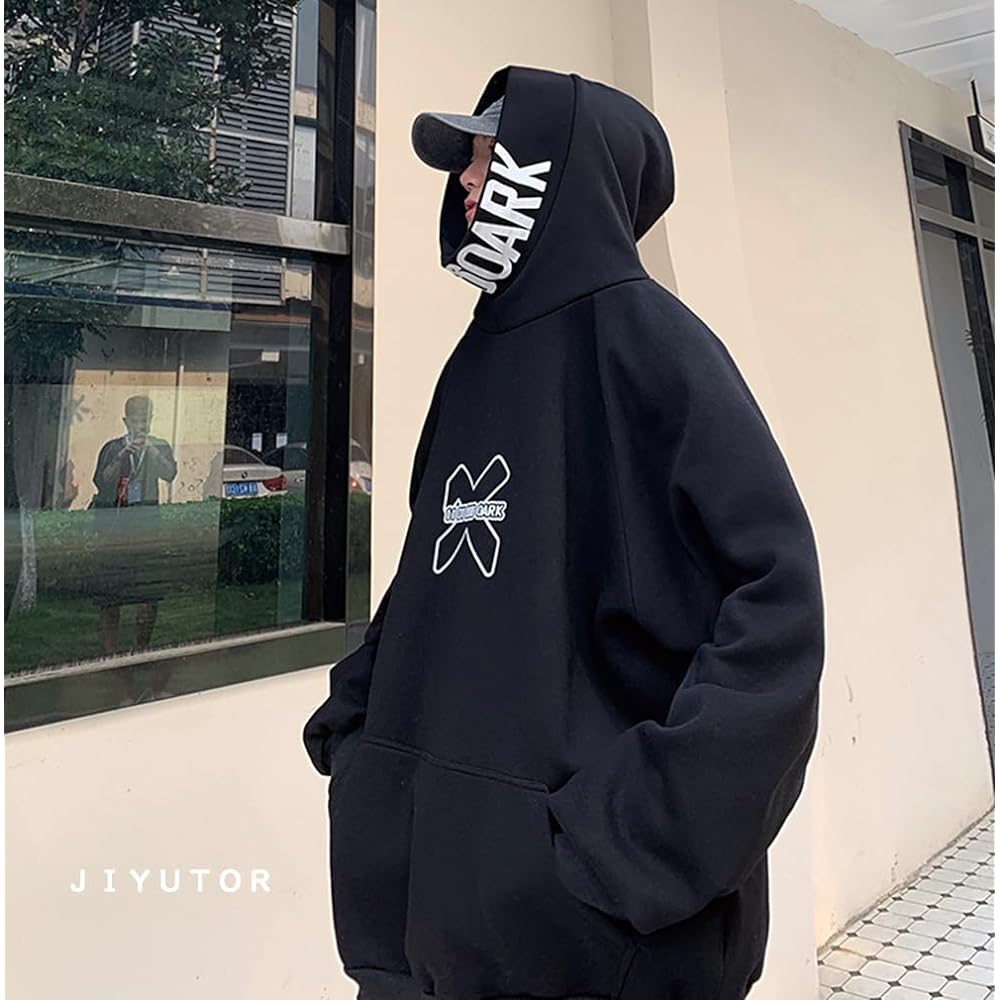 [JIYUTOR] Men's hoodie, brushed lining, long sleeve sweatshirt, oversized, large hood, cold protection, loose style, pullover hoodie, street style, super cool, stole hoodie