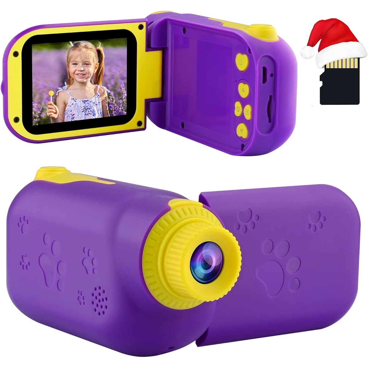 GKTZ Kids Video Camera - Digital Camera Camcorder Birthday Gift for Age 3 4 5 6 7 8 9 Girls Kids Video Recorder with 32GB SD Card - Purple