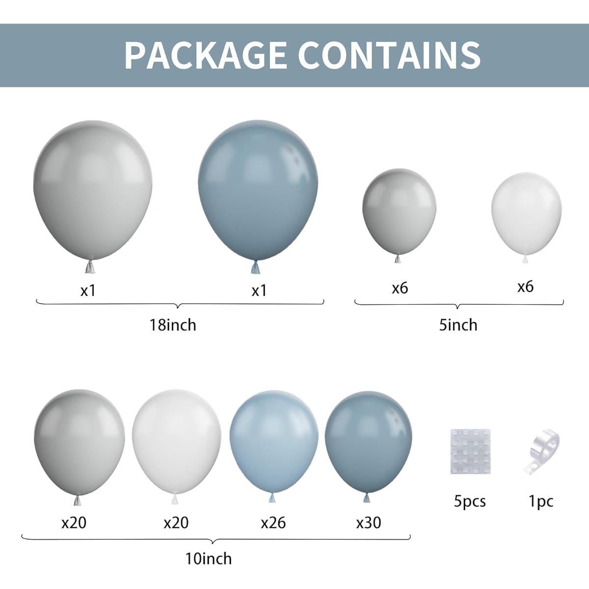 Dusty Blue Balloon Arch Kit 111 Pieces Dusty Blue Gray White Balloon Garland Kit Latex Birthday Party Balloons DIY Balloon Arch Birthday Wedding Baby Shower Graduation Party Decorations