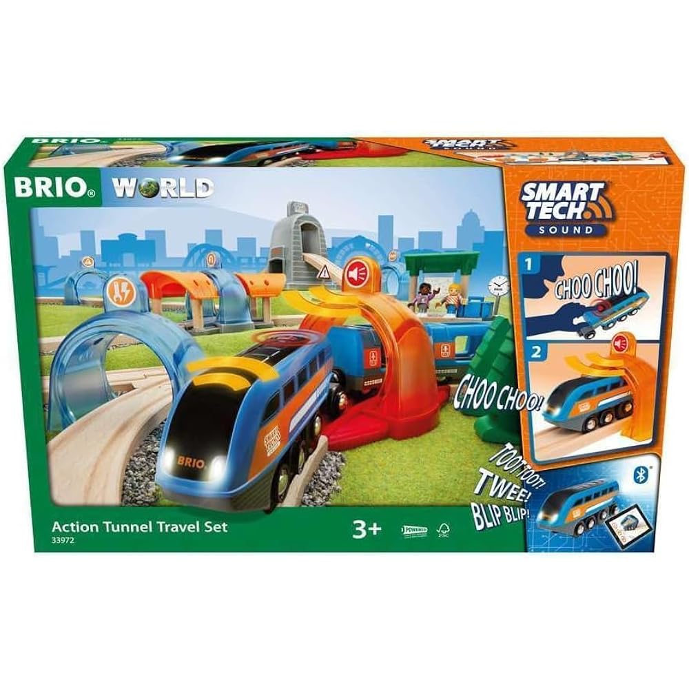 BRIO Smart Tech Sound DX Set [37 Pieces] Ages 3 and up (Electric Vehicle Train Toy Wooden Rail) 33972