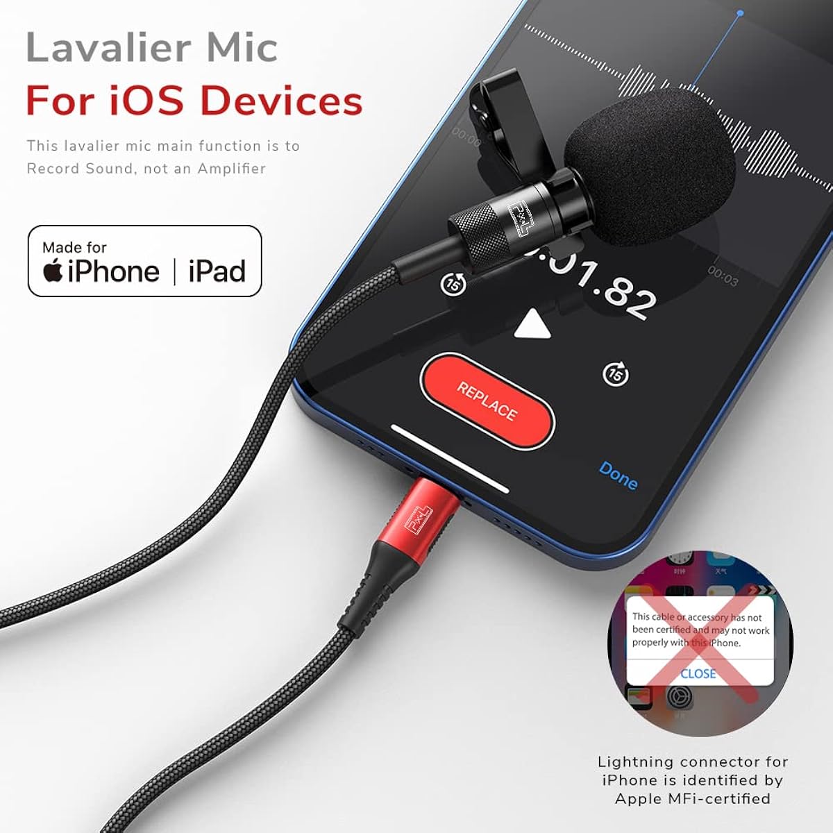 PIXEL Lavalier Microphone Compatible with iOS (1.5m)
