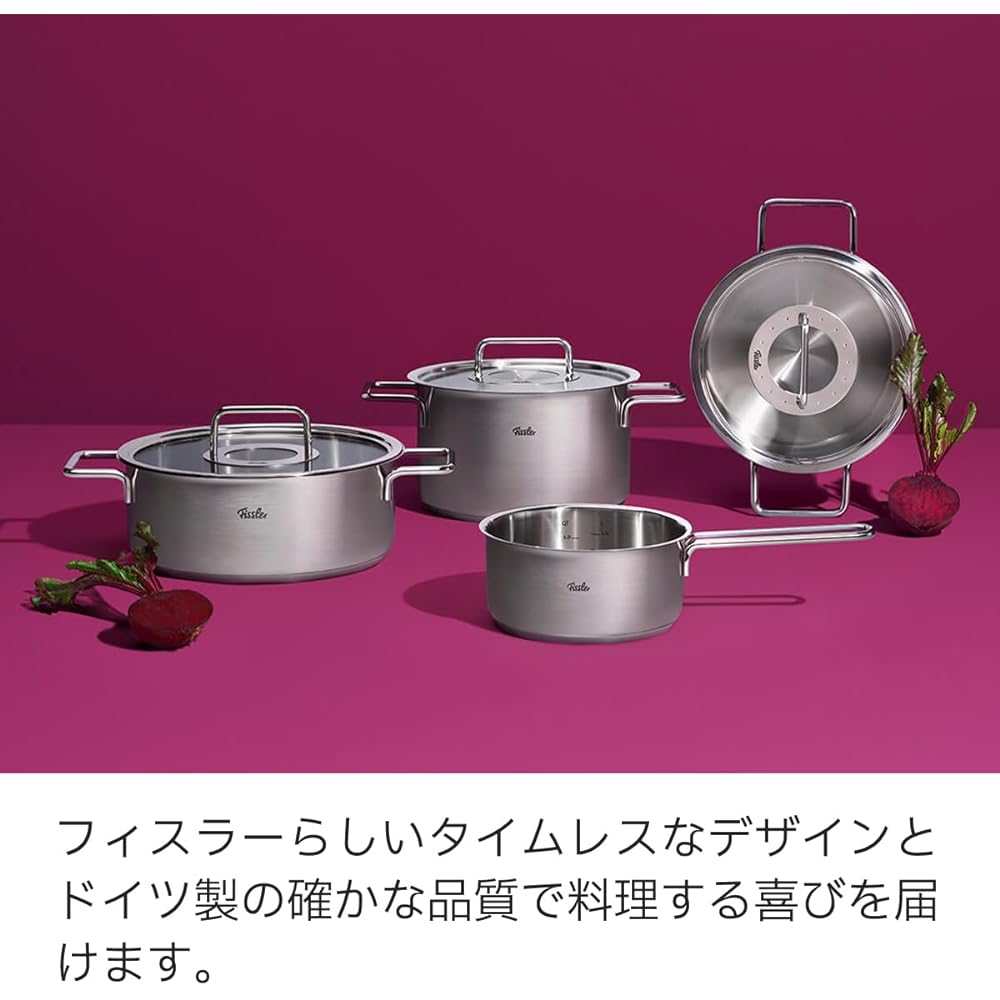 Fissler Two-handed Pot 24cm Pure Collection Casserole with Stainless Steel Lid Gas Fire/IH Compatible Made in Germany [Authorized Japanese Product] Silver 086-124-24-000