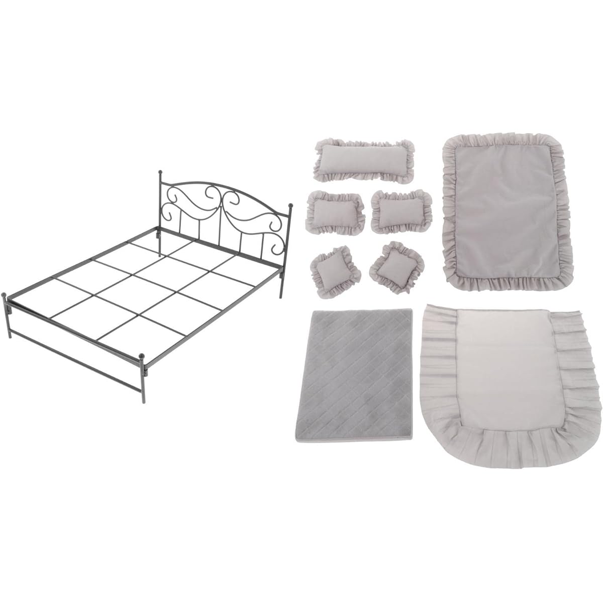 LOL-FUN 1/6 Scale Miniature Bed Dollhouse Furniture Metal Bed Miniature Bedding Set with Mattress and Sheets Bedroom Furniture Doll Furniture Dolls House Decoration Scene Accessories