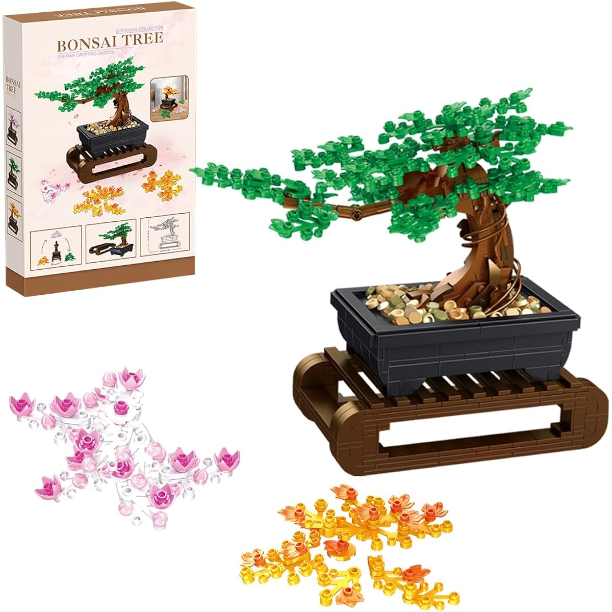 Vamuss Cherry Blossom Tree Building Set, 3 in 1 Sakura Bonsai DIY Plant Model for Adults Birthday Gift, Creative Gift for Home Decor and Office Art, Botanical Collection Design Kit, KB7096, Pink
