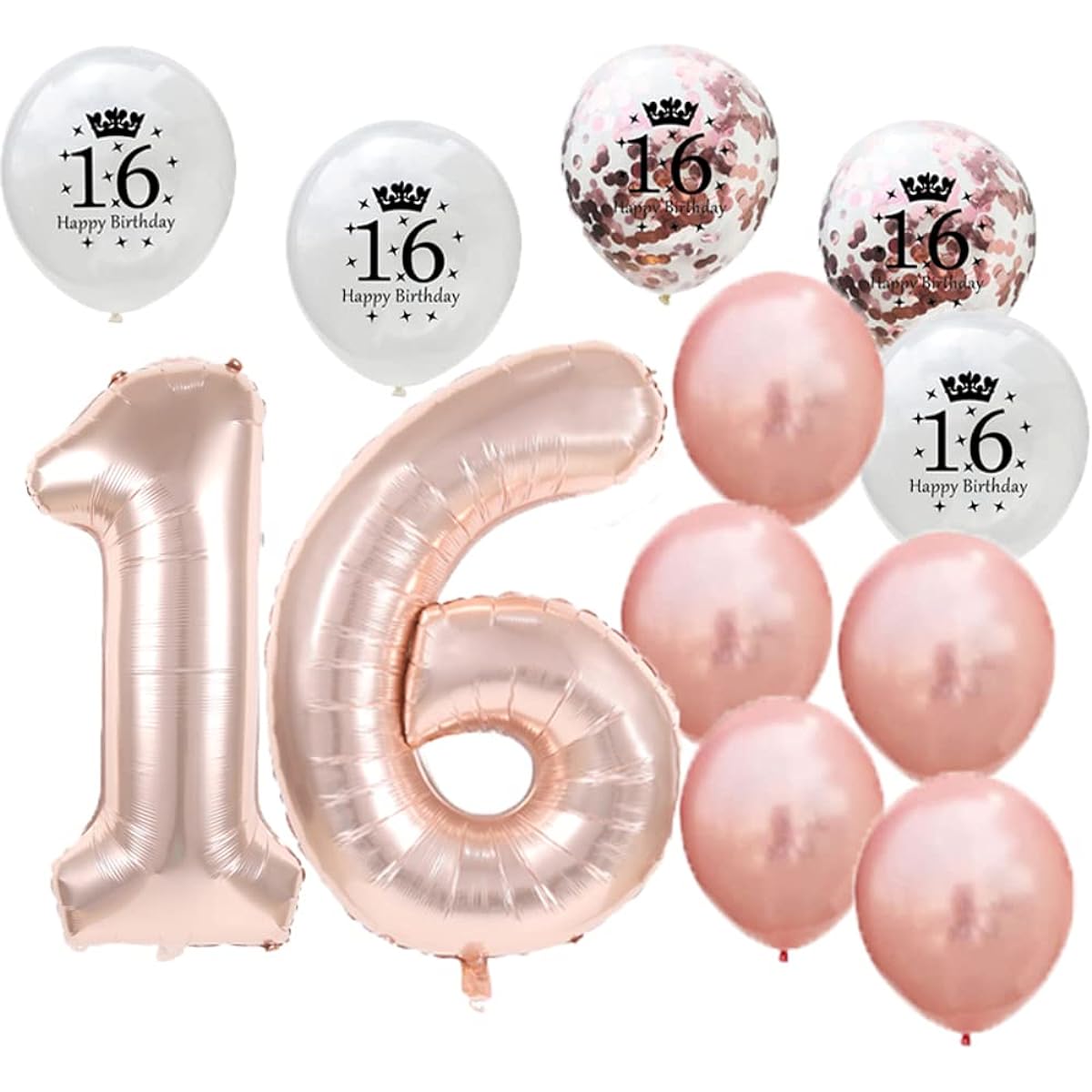 Sweet 16th Birthday Decorations Party Supplies Rose Gold Number 16 Balloons 16th Foil Mylar Balloons Latex Balloons Decorations for Girls/Women/Men/Photography Props