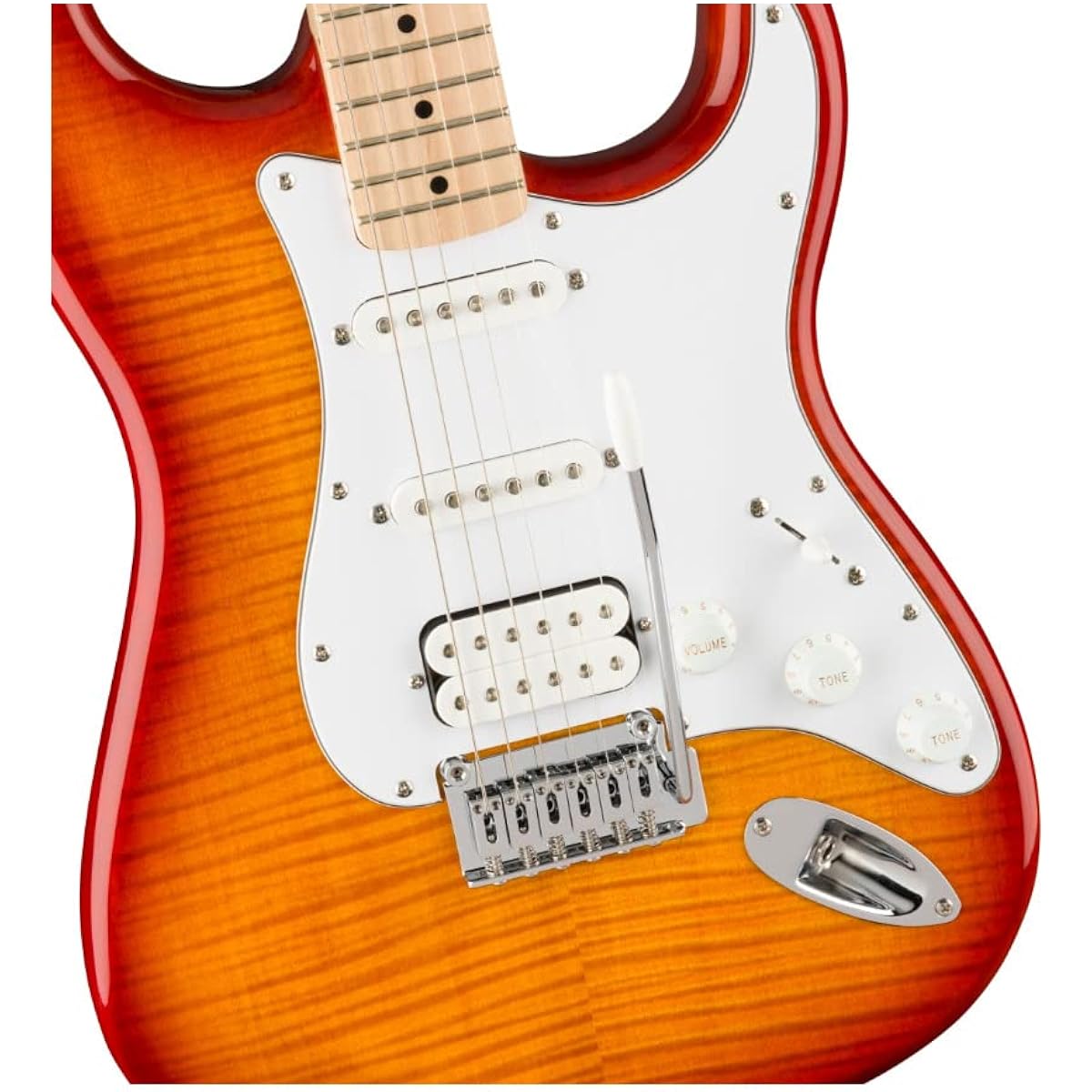 Squier by Fender Electric Guitar Affinity Series™ Stratocaster® FMT HSS, Maple Fingerboard, White Pickguard, Sienna Sunburst with Soft Case
