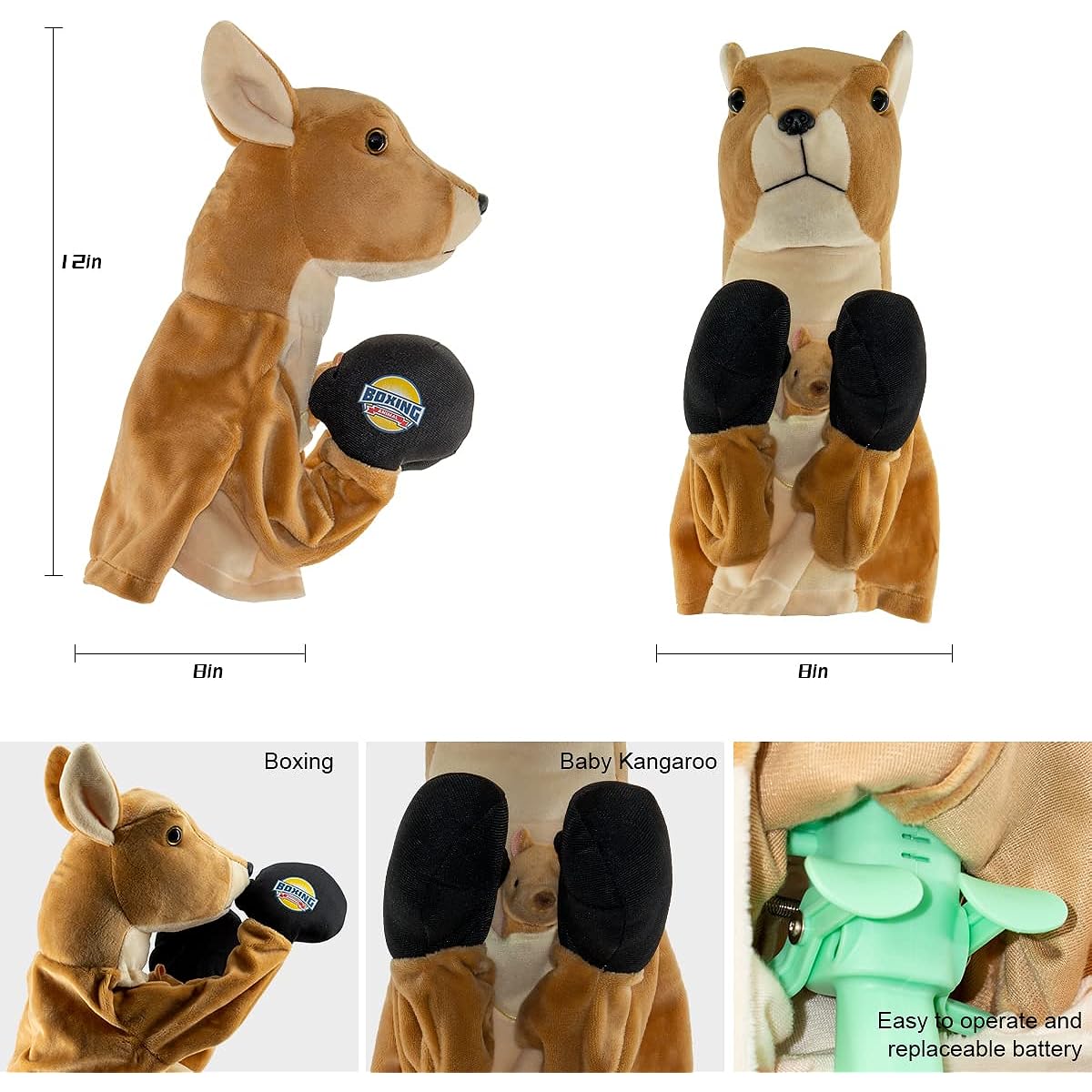 Hand Puppet Making Kit, Hand Puppets, Stuffed Animals, Kids Gifts, Hand Puppets for Birthday, Christmas, Halloween, Party, Kangaroo Boxing Puppet with Sound Effects
