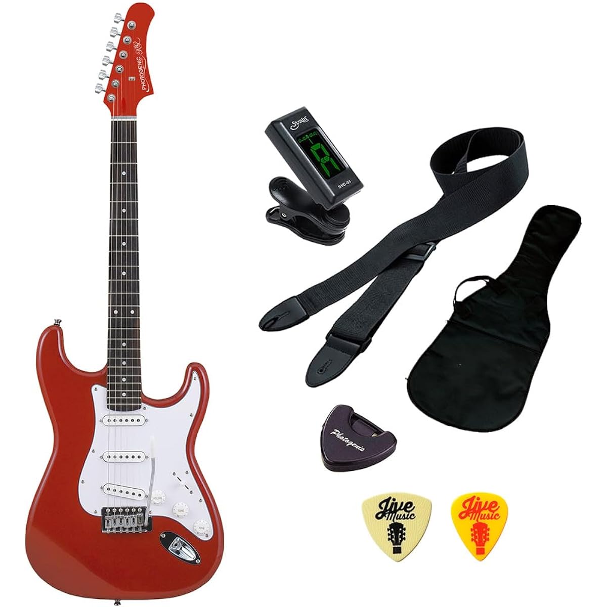 Electric Guitar Beginner Set 6 Pieces PhotoGenic ST180 Metallic Red Stratocaster Type