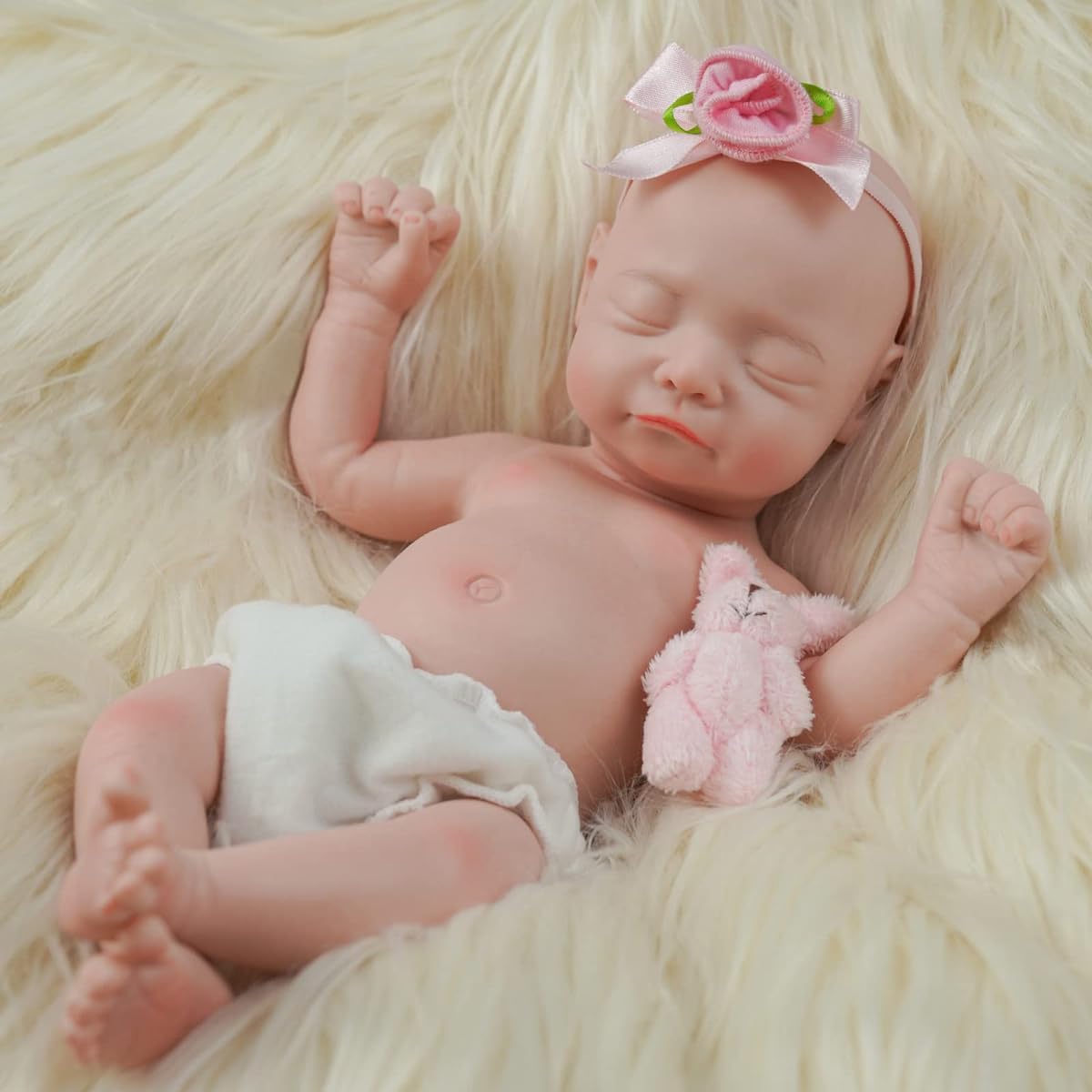 BABESIDE Full Body Silicone Reborn Baby Doll - Girl 12 Inch - Soft Flexible Realistic - Newborn Doll Not Vinyl Doll Asleep Solid Platinum Silicone Doll Real Life Baby Doll - Gift for Kids Girls