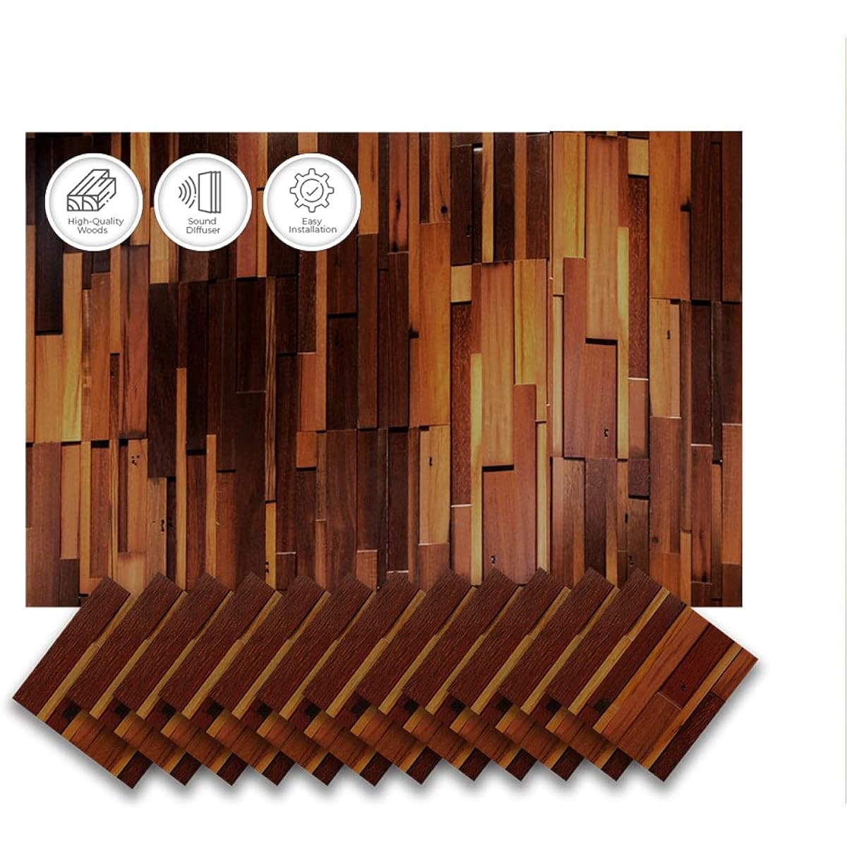 Acepunch 12pcs 3D Wood Wall Art Panels Decorative Sound Tiles for Soundproofing Acoustic Music Insulation for Home Office or Room Studio Deluxe Nordic Style 30 x 30 cm AP1238