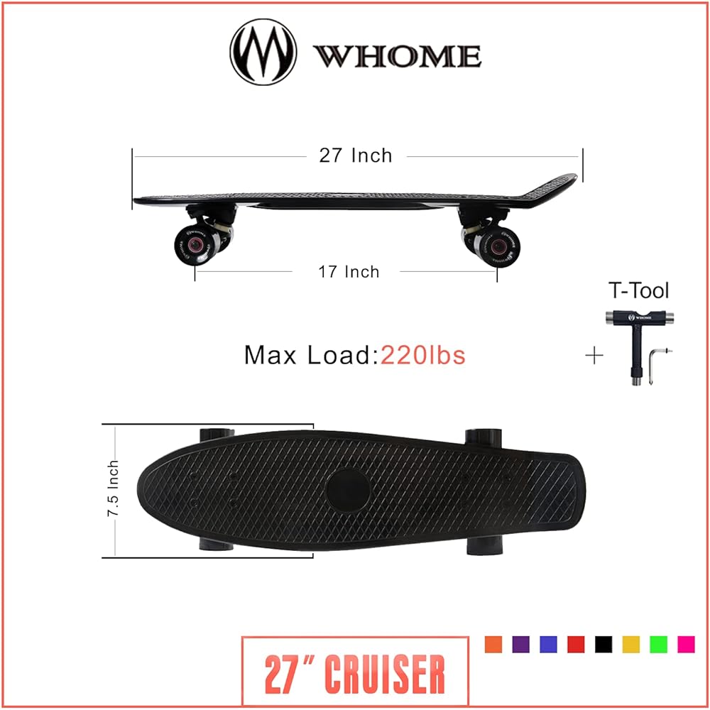 WHOME Pro Skateboard - 27" Cruiser Skateboard for Adults/Kids Pro/Beginner with T-Tool - Commuting/Cruising