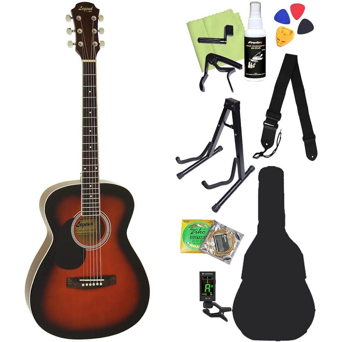 LEGEND FG-15 LH Acoustic Guitar Beginner 12-piece Set BS Lefty Left-Handed Legend