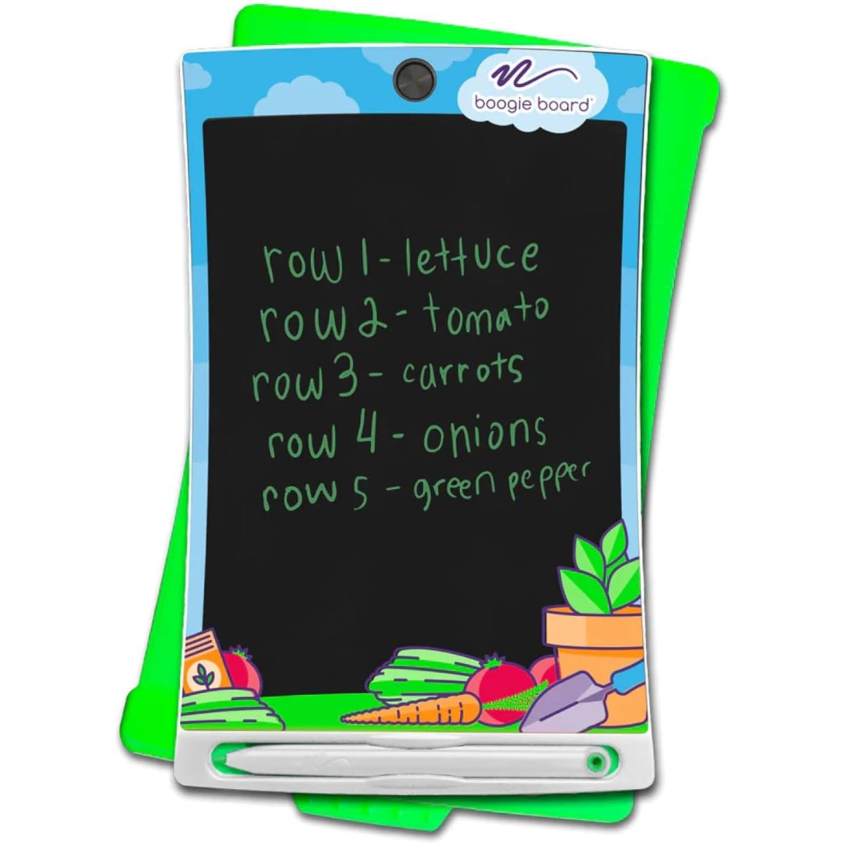 Boogie Board Jot Kids Lil Helpers Reusable Writing Tablet, 8.5" Drawing Board for Kids with Stylus, Built-in Kickstand, Hard Protective Cover, Ages 4+ (Gardener)