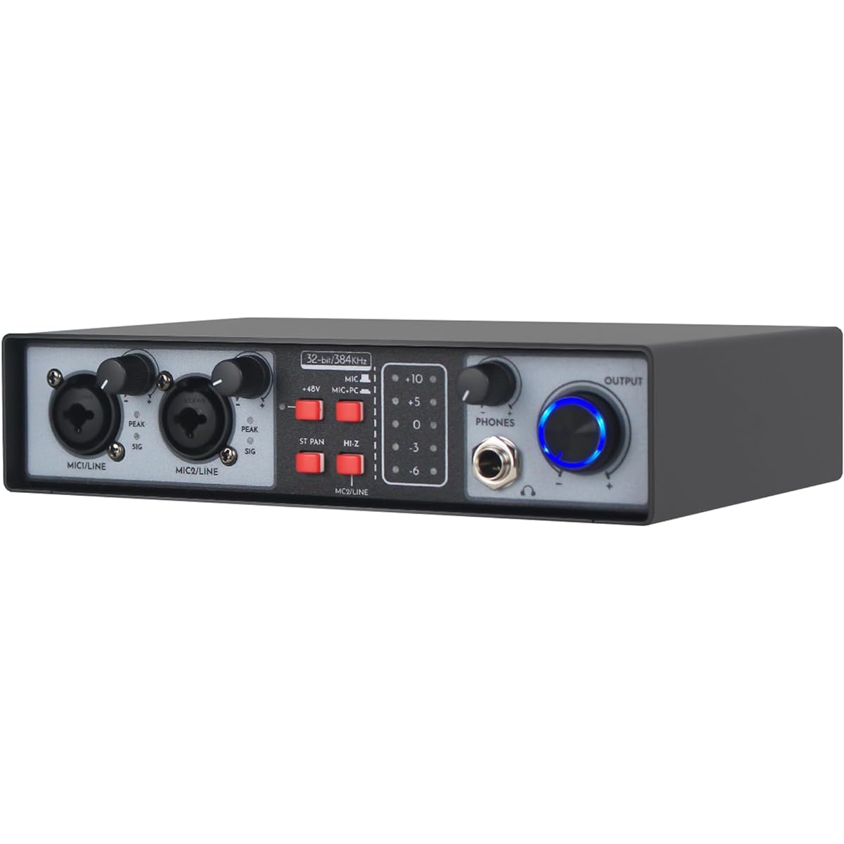 Micfuns MX02 USB Audio Interface (32bit/384kHz) Sound Card, 48V Phantom Power, Headphone Jack, Production Console with Studio Controller for Recording, Production, Podcasting, Guitar