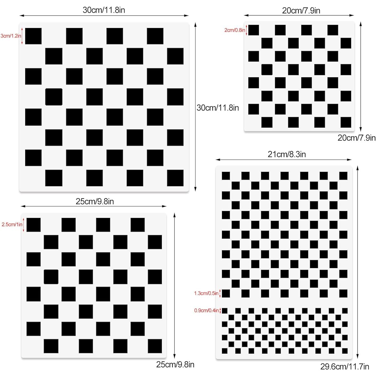 Chess Board Stencils 4 Pieces Checkerboard Stencils Square Stencils Assorted Sizes Reusable Mylar Plastic Templates for Wooden Pillow Painting Wall Scrapbooking Card Making DIY Crafts