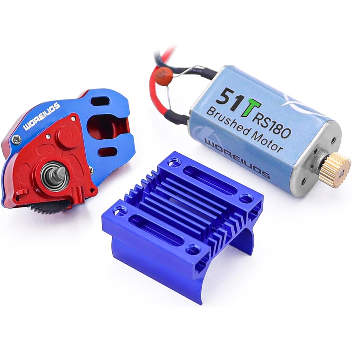 WOAEIUOS RC Motor RS180 51T Brushed Motor & Aluminum Alloy Transmission Gearbox for Axial SCX24 AXI00002 AXI00001 AXI900081 AXI00006 AXI00005 1/24 RC Crawler Upgrade Parts (Pre-assembled)