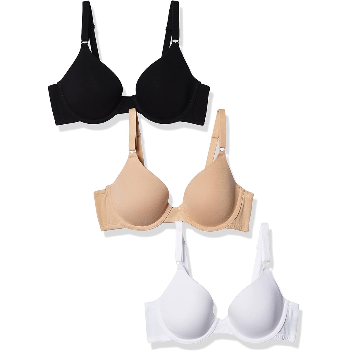 [Jiobbo] Fruit of the Loom Women's T-Shirt Bra, Black/Sand/White, 36C
