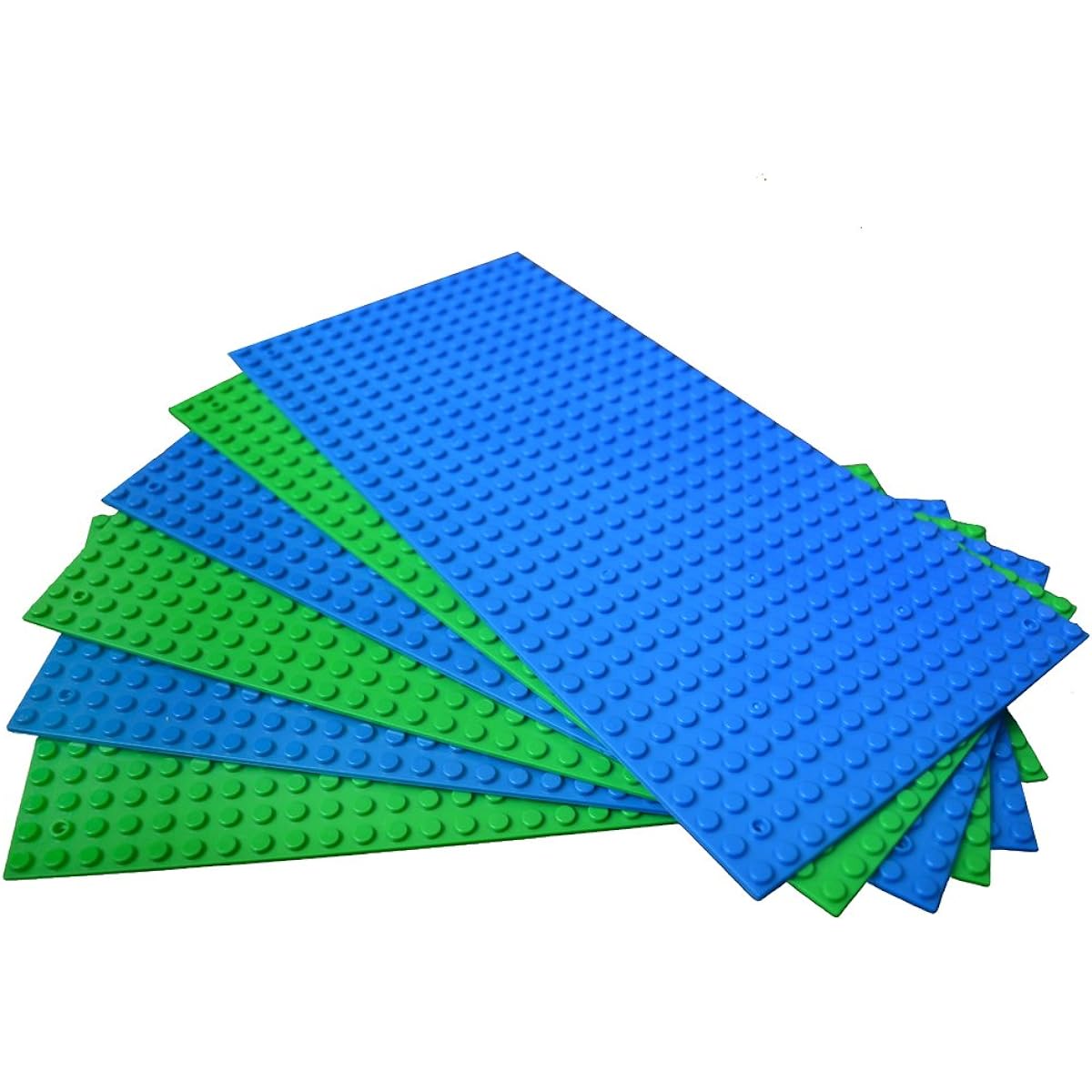 Variety pack Brick Building Base Plates 13cm x 25cm Compatible For Lego Brick Block Blue and Green colour minifigure building Baseplate Baseboard (6-Pack) Fit with All Major Brick Sets