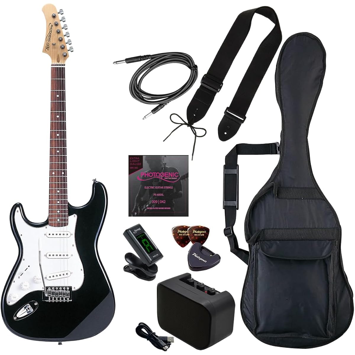 PhotoGenic Electric Guitar Beginner Light Set ST Type ST-250LH/SB Sunburst Left Hand Model [Soft case/shield/mini amplifier/tuner/strap/pick/pick case/strings/adjustment wrench included]