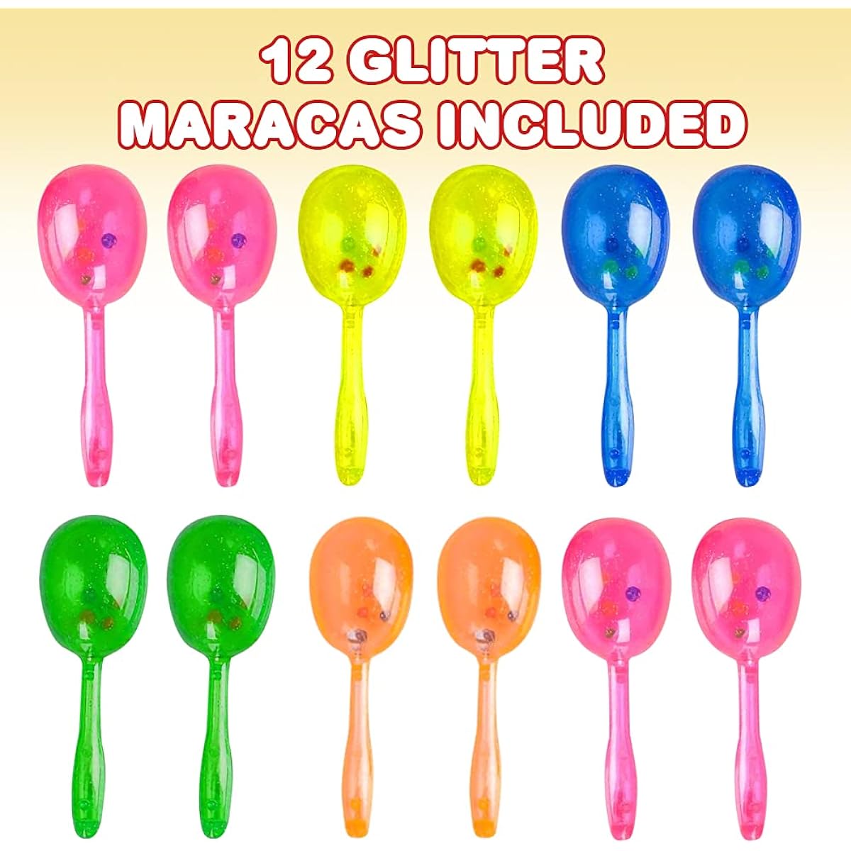 ArtCreativity 5.5" Glitter Maracas for Kids Set of 12 Neon Music Hand Shakers Fun Noise Makers Toys Musical Instruments Birthday Party Favors Fiesta Decorations Goodie Bag Fillers