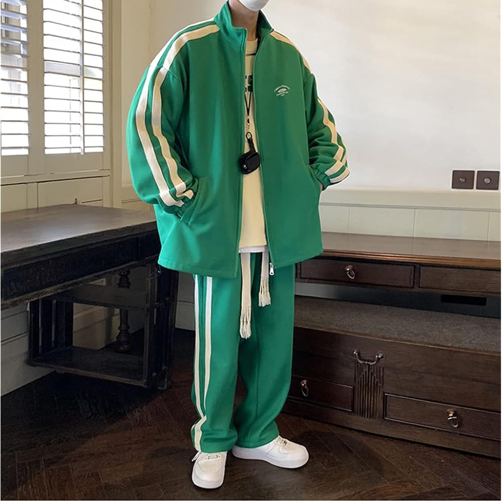 [D.IIZOO] Big Silhouette Jersey Men's Top and Bottom Set Sweatshirt Room Wear Setup Sportswear Large Size Loose Spring/Autumn Street Fashion Korean Stylish E0302A