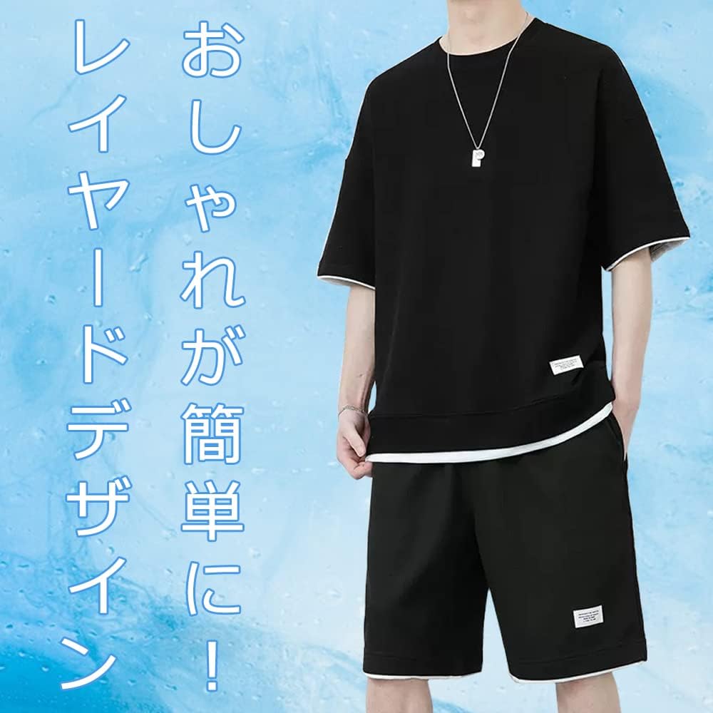 [ROOKMZU] Men's T-shirt, Short Sleeve Jersey, Men's Top and Bottom Set, Sweatshirt, Half Sleeve, Clothes, Tops, Half Pants, Shorts, Up, Stretch Sportswear, Setup, Loungewear, Men's Summer Clothes
