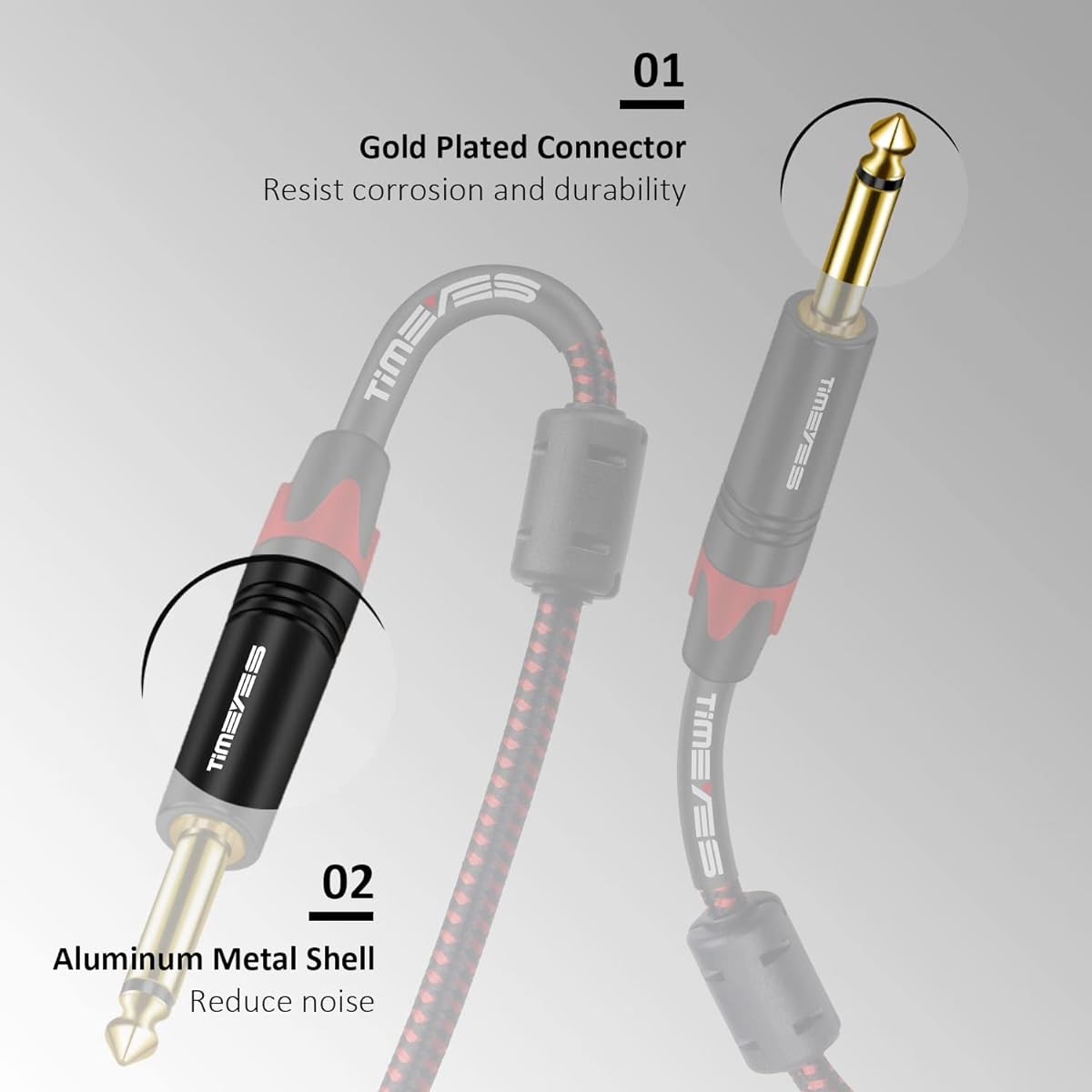 TIMEYES 10M TS 1/4" Mono Instrument Cable 6.35mm (1/4) TS to 6.35mm (1/4) TS Audio Interconnect Cord 1/4" 6.5mm Male Amplifier Cable Cord for Electric Guitar Bass Keyboard Speaker 1/4 inch jack 33 feet