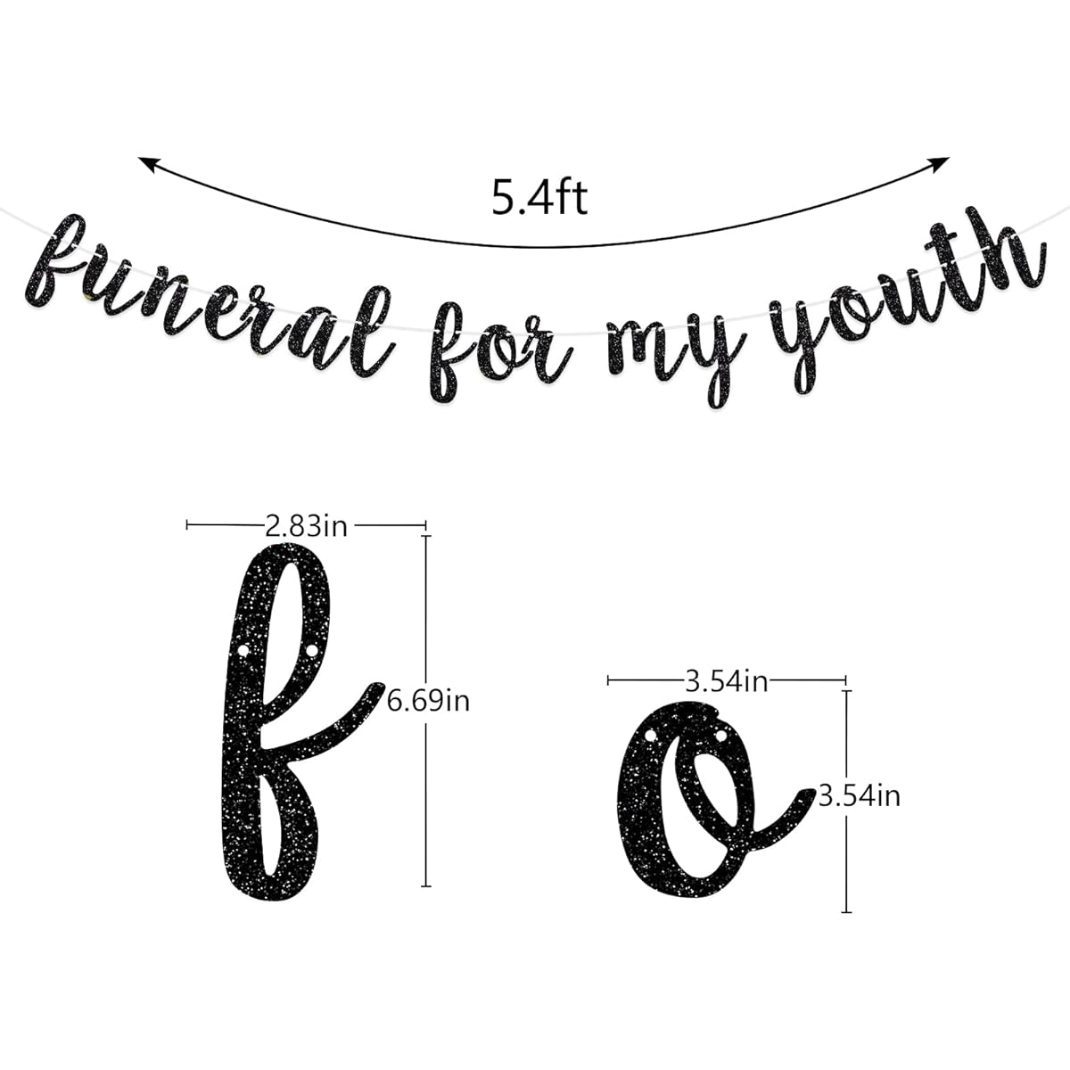 Funeral For My Youth Banner Death To My 20s Banner Funeral Birthday Banner 30th Birthday Decoration (Black Glitter)