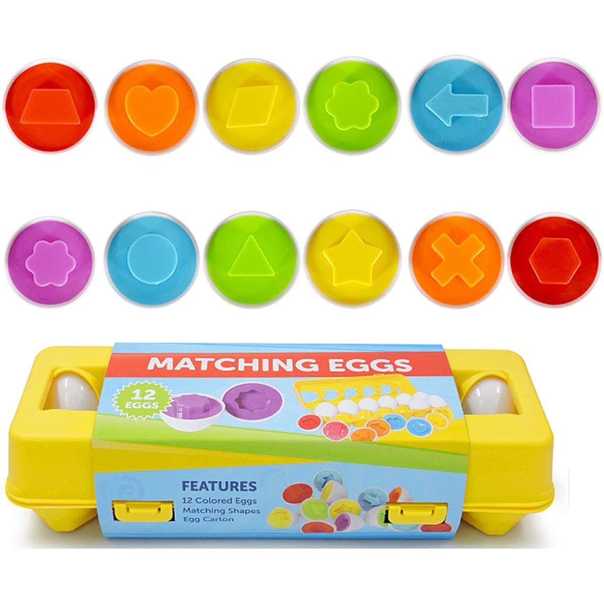 Easter Eggs Toys Stocking Stuffer Gifts for 1 2 3 Years Old Toddler Baby Girls and Boys,Learning Educational Color Shape Matching Eggs 12 Pack for Kids(Color-Shape)