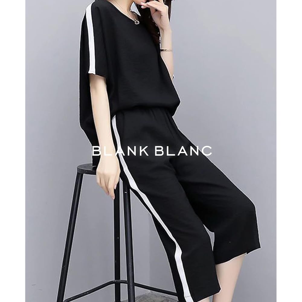 [BLANK BLANC] Top and bottom set, cut and sew pants, line, women's room wear, everyday wear, spring, summer, fall, B16