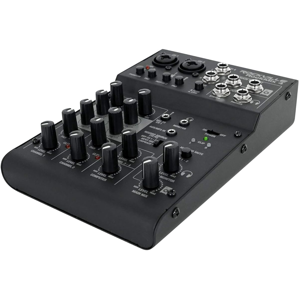 Rockville RockMix 4 USB Computer Recording Interface/EQ 4 Channel Pro Mixer
