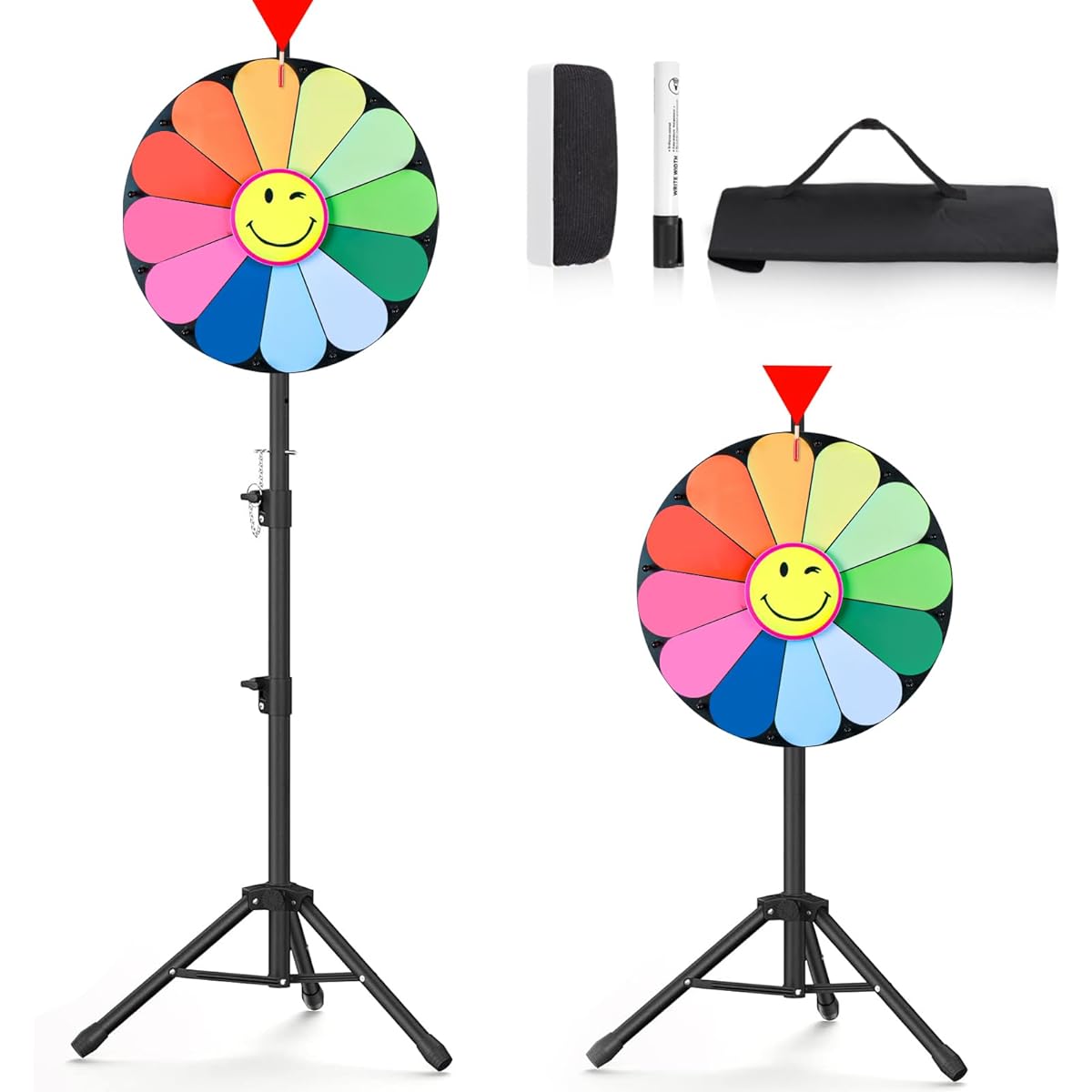 Delizon 18" Tripod Prize Wheel 12 Slot Spinning Wheel Fortune Game for Holiday Activities Parties Classroom Home Education Sunflower Pattern