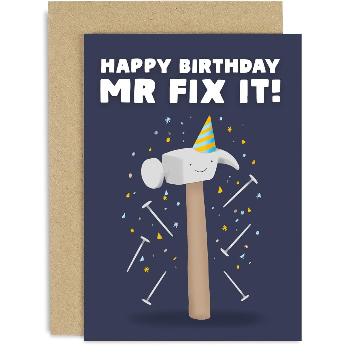 Old English Co. Fun DIY Hammer & Nail Cards for Men - "Mr Fix It" Carpenter Birthday Card Guy Card - Humorous Handyman Card - Husband Son Uncle Brother Dad | Blank Inside with Envelope