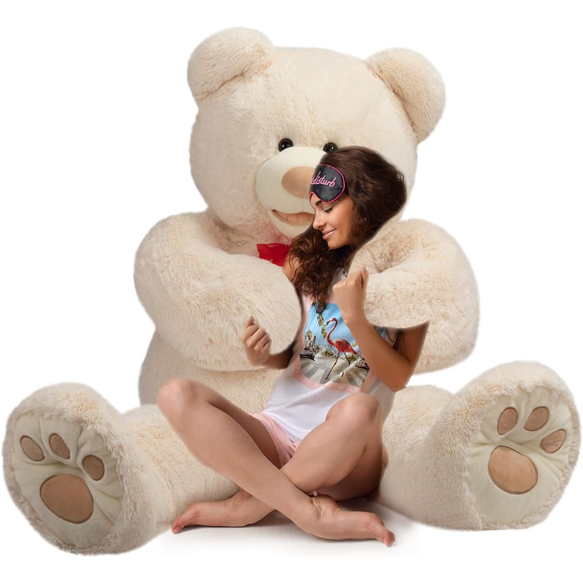 HollyHOME Teddy Bear Plush Toy Giant Teddy Bear Stuffed Toy Teddy Bear Love Big Footprint 5ft Beige