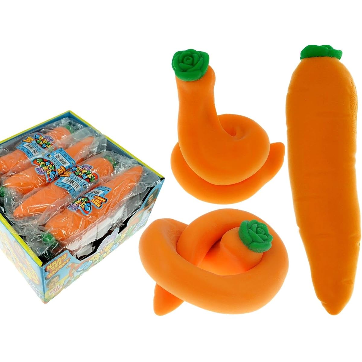 JA-RU Stretch Banana & Carrot Sensory Toy (2 Pack) Buh Nay Nay Squishy Yum Stress Relief Toy | Long & Shrinking Slowly Filled with Sand Tasty 3340-1p 12 Pack 3342