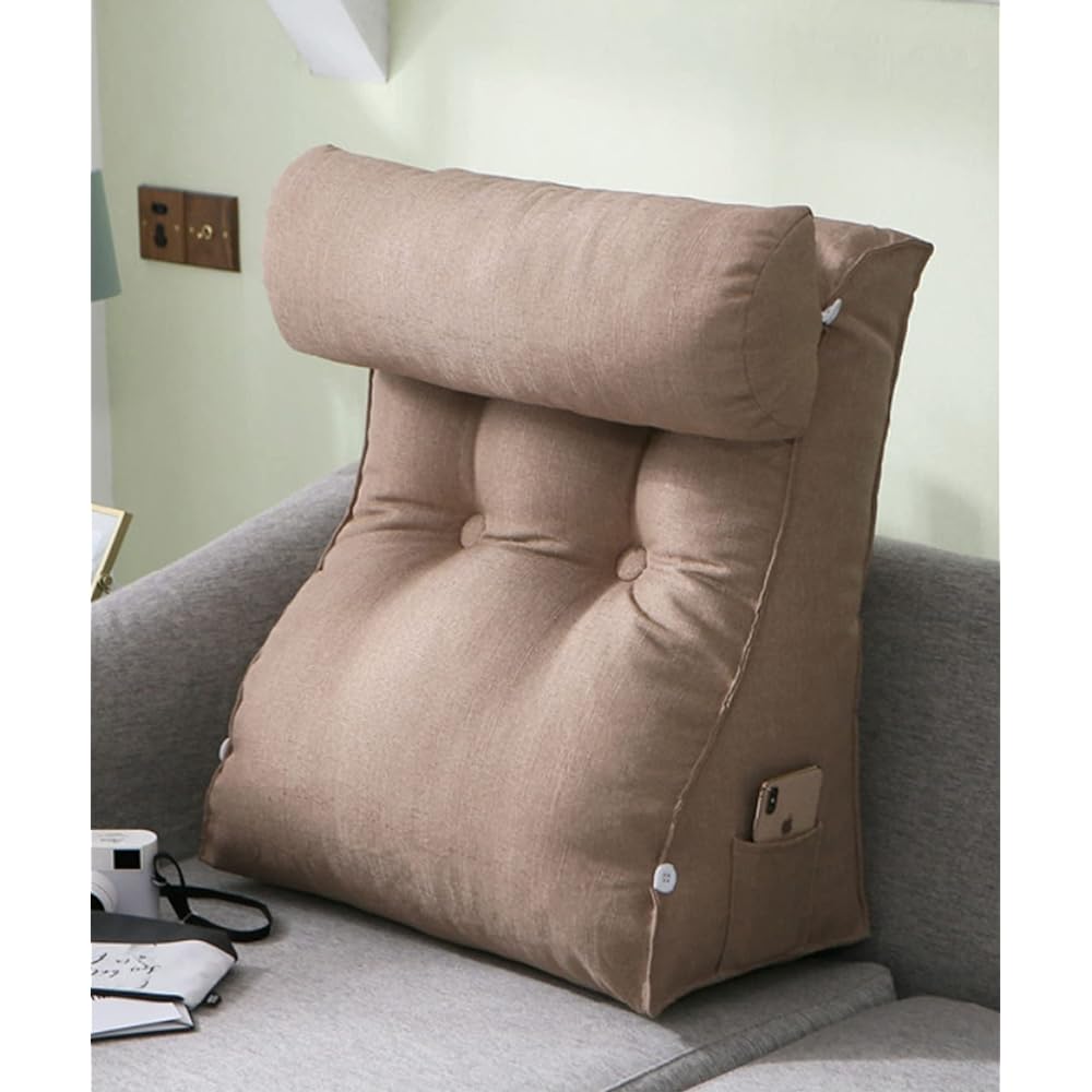 Backrest Cushion with Backrest Sofa Cushion with Smartphone Pocket Korean Like Seat Cushion (Beige)