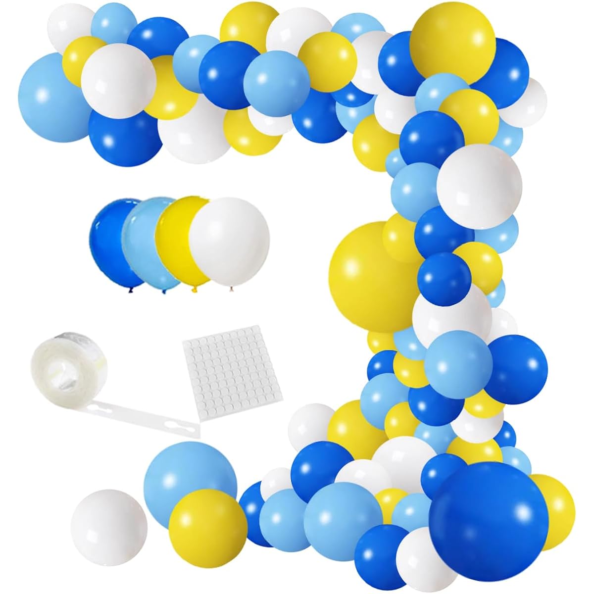 Blue Yellow White Balloon Garland Arch Kit - 132pcs Yellow White Royal Blue Light Blue Balloons for Britain Day Wedding Anniversary Baby Bridal Shower Engagement Party Decorations