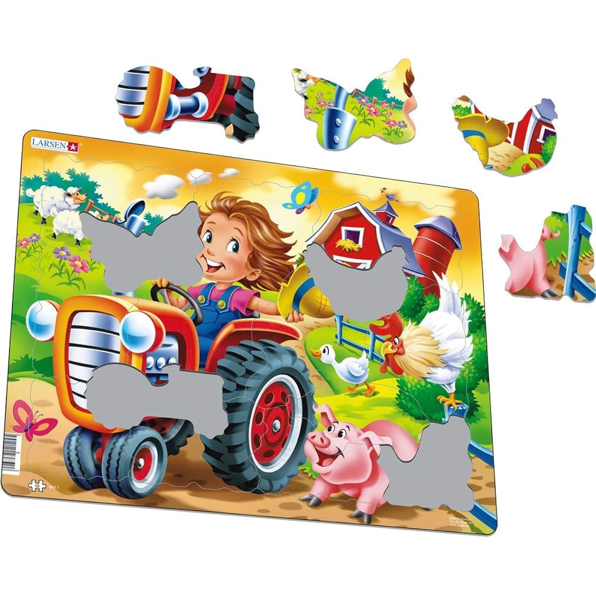 Larsen Puzzles Farm Kid with Tractor Educational Jigsaw Puzzle - 15 Piece Tray & Frame Style Puzzle - Exclusive Premium Handcrafted Imported from Norway