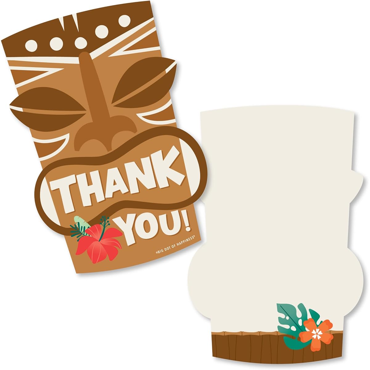 Big Dot of Happiness Tropical Luau - Shaped Thank You Cards - Hawaiian Beach Party Thank You Cards with Envelopes - Set of 12