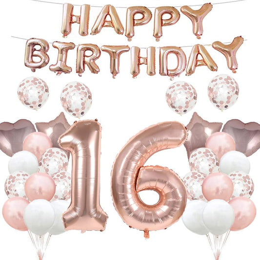 16th Birthday Balloons 16th Birthday Decorations Rose Gold 16 Balloons Happy 16th Birthday Party Supplies Number 16 Foil Mylar Balloons Latex Balloons Gifts for Girls Boys Women Men